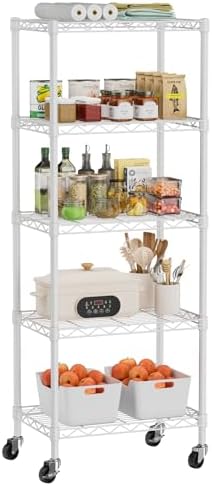 Golpart Small Shelves Storage Wire Metal Adjustable Shelf Unit with Wheels by Golpart