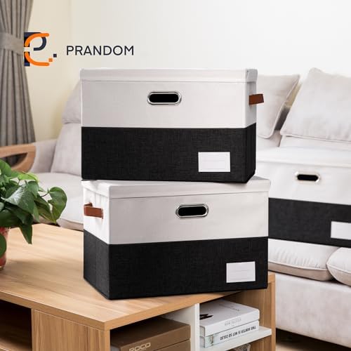 PRANDOM Foldable Storage Bins with Lids [3-Pack] Fabric Collapsible Storage Boxes Baskets Cubes Containers with Handles for Closet Living Room Bedroom (Black & White 17.7x11.8x11.8'') - Image 2