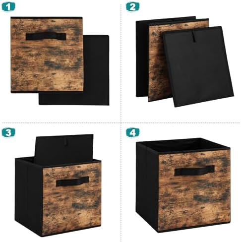 Stero Fabric Storage Cubes, 6 Pack Foldable Storage Bins with Handle, 11 Inch Box for Shelves, Closet, Organizer, Rustic Brown and Black - Image 3