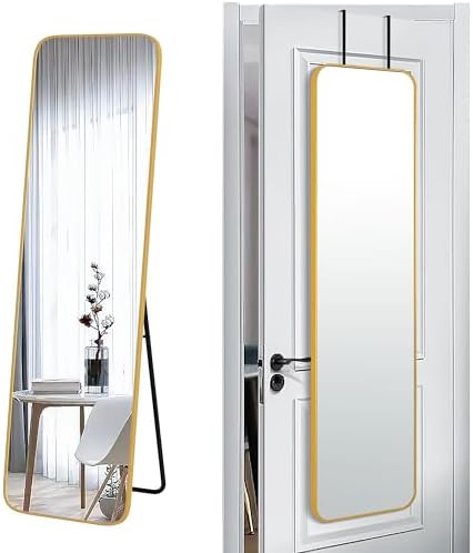 57x16" Full Length Mirror Floor Stand,Over the Door,Wall Mounted Gold by SCWF-GZ