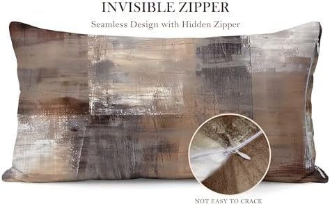 Set of 4 Abstract Throw Pillow Covers 12x20 Brown Tan Gray - Image 2