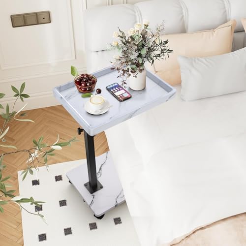 C Table End Table Adjustable Height, 360°Swivel TV Tray Table for Small Spaces, Couch Tables That slide under, C Shaped Side Tables living room and bedroom for Sofa, Bed,Chair, Snack (2, White) - Image 2