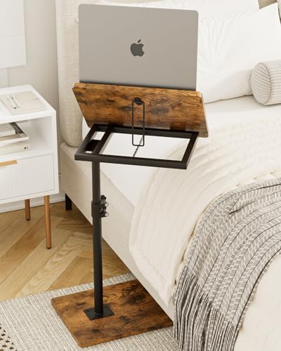 Masupu Sofa Arm Tray Table - 360° Swivel Height Adjustable End Table, Small Snack Side Table for Couch, C Shaped Table for Bed, Chair or TV Tray Table(Rustic Brown, Angle Adjustable) - Image 5