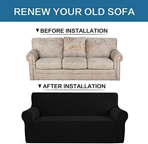 H.VERSAILTEX Couch Stretch Covers Couch Covers for Dogs Sofa Slip Covers for 3 Seat Cushion Couch Feature Thick Checked Jacquard Fabric with Elastic Bottom, Sofa Large - Black - Image 4