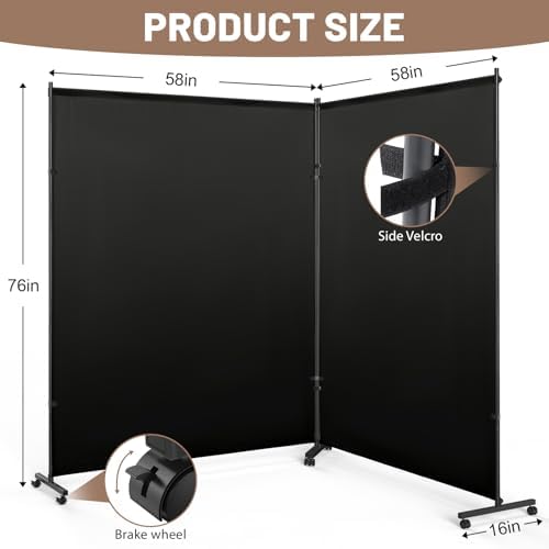 2 Panels Room Divider/Privacy Screen 5FT*6FT with Caster Wheels & Brakes - Image 2