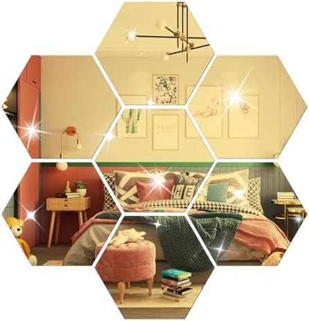DIY Wall Decals Acrylic Mirror Sticker Set 12 Pcs, Hexagon Mirror Wall Stickers for Living Room Bedroom Decor (Gold) - Image 3
