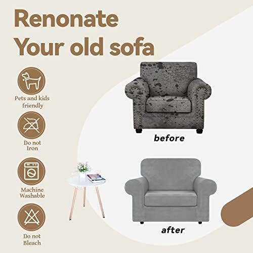 WEERRW Velvet Stretch 2 Pieces Chair Sofa Slipcovers Washable, Silver Grey - Image 5