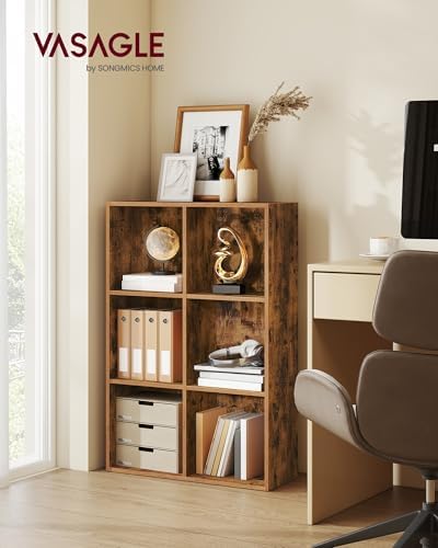 VASAGLE Bookshelf, 6 Cubes Storage Organizer, 25.8 x 9.5 x 38.4 Inches - Image 2