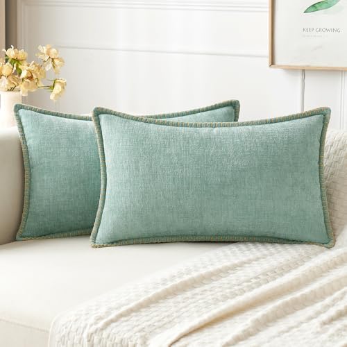 MIULEE Decorative Lumbar Throw Pillow Covers 12x20 Inch Aqua Green 2 Pack by MIULEE