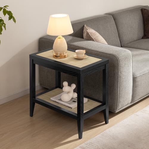 SICOTAS Rattan Bedside Table Set of 2, End Table with Storage - Image 4