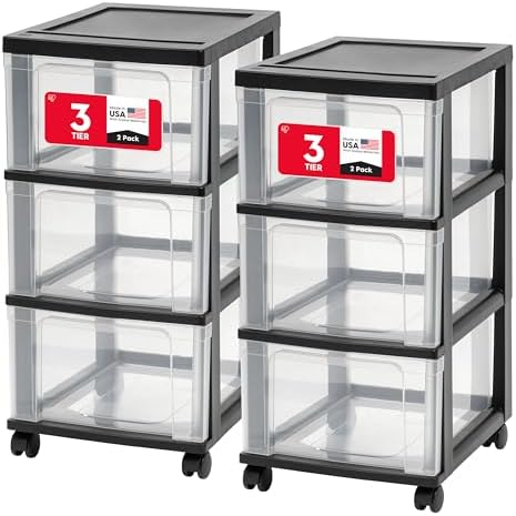 IRIS USA 3-Drawer Slim Narrow Storage Organizer Rolling Cart, Black/Clear by IRISUSA