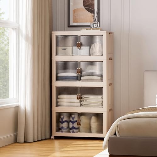 SAILUN 580Qt Stackable Storage Bins,Storage Cabinet a Lid,4Pack Blush White by SAILUN