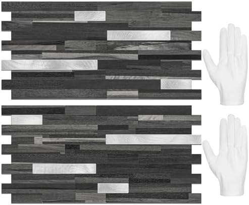 STICKGOO 20 Sheets Peel and Stick Backsplash Tile, Stick on Backsplash for Kitchen and Bathroom, Black Grey Wood Look PVC Mixed Metal Silver Self Adhesive Wall Tiles by STICKGOO