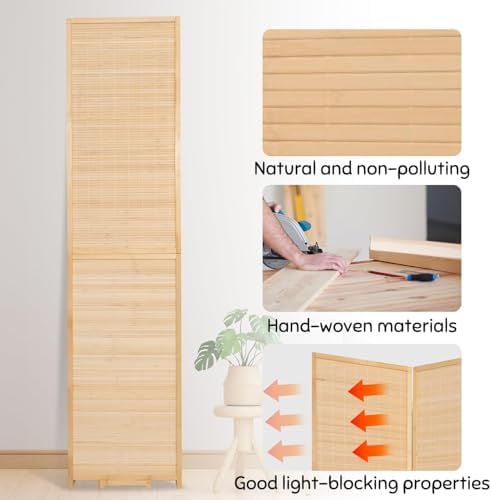 Bamboo Mesh Woven Room Divider 5.6FT,6 Panel Folding Privacy Screen,Beige - Image 5