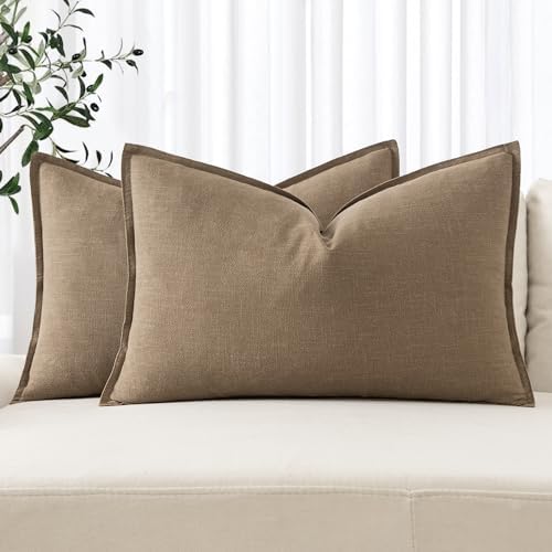 MIULEE Decorative Linen Lumbar Pillow Covers 12x20 Inch Khaki by MIULEE