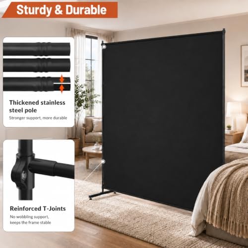 Room Divider, 72x72Inch Large Single Panel Privacy Screen with Thickened Fabric,Freestanding Partition Wall for Room Separation,Portable for Indoor Office,Bedroom,Studio Apartment, Black - Image 3