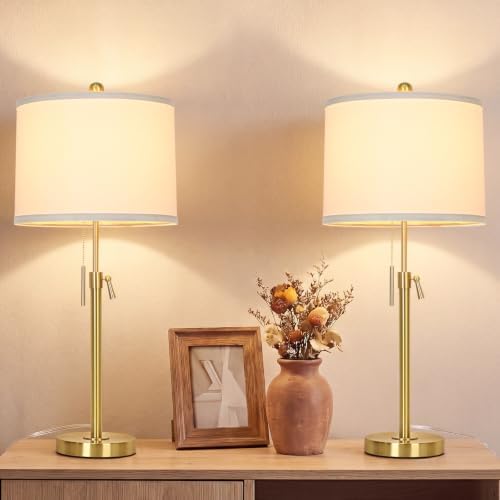 Qingmiao Gold Table Lamps Set of 2, 22" to 30" Adjustable, 3 Way Bulbs by Qingmiao
