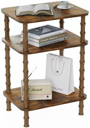 Side Table,Living Room End Tables with 3-Tier,Small Nightstand Table for Small Spaces,Sofa Side,Bedside, Bathroom,Coffee Table,Modern Bedside Table,Stable Frame,Easy Set Up (Rustic Brown) by Furqery