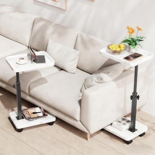 C Table with Wheels, Adjustable Height, 360° Swivel Bed Tray Table - Image 3