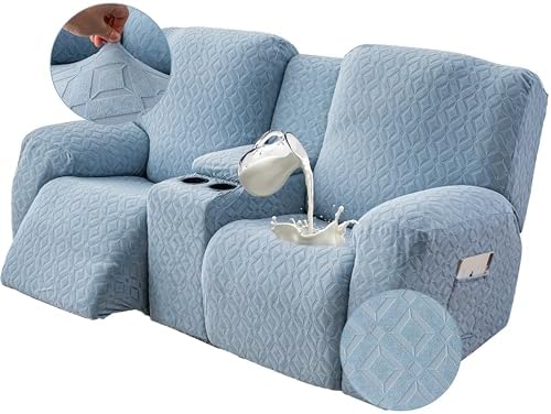 Genina Waterproof Recliner Loveseat Cover,2 Seat with Console,Light Blue by Genina