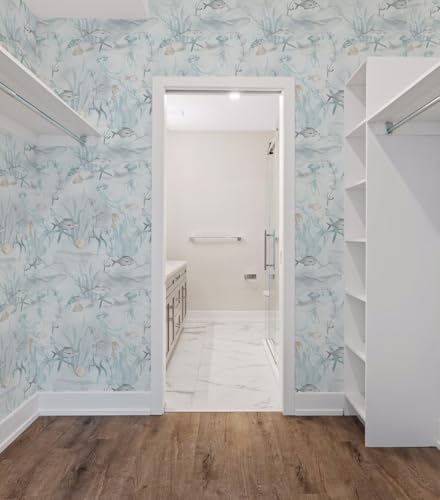 Peel and Stick Wallpaper Aqua Blue Coral Reef Marine Fish Wallcovering Coastal Wallpaper Beach Removable Contact Paper for Kids Bedroom Nursery Bathroom Accent Walls (Aqua Blue, 17.3"x472.44") - Image 5