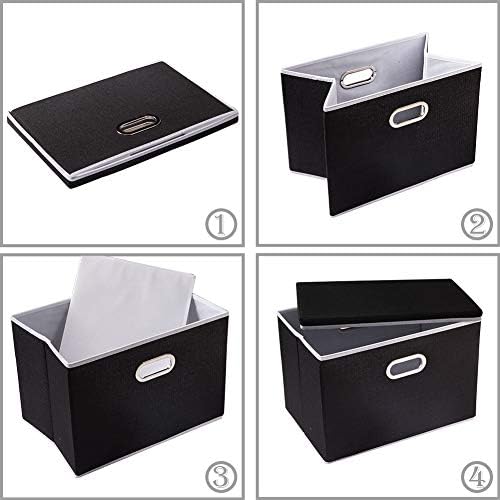 PRANDOM Large Foldable Storage Box with Lid [1-Pack] Fabric Collapsible Storage Bin Organizer Container Basket Cube with Cover for Home Bedroom Closet Office Nursery Black (17.7x11.8x11.8) - Image 5