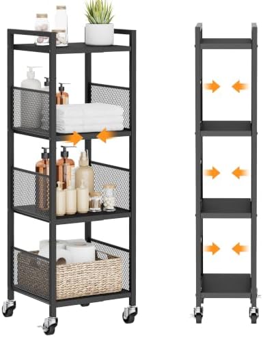 4-Tier Expandable Storage Shelving Unit,Slim Storage Cart,Metal by Cerlyunzan