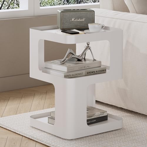 Modern Side Table for Sofa & Couch,White Metal Bedside Table,3 Tier end Tables with Storage for Living Room & Bedroom,Compact Nightstand for Small Spaces,No Assembly Required - Image 2