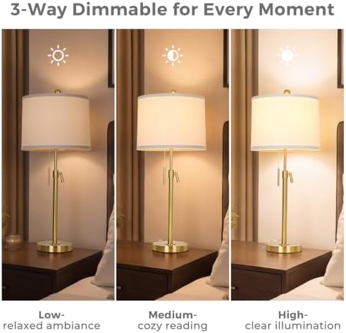 Qingmiao Gold Table Lamps Set of 2, 22" to 30" Adjustable, 3 Way Bulbs - Image 4