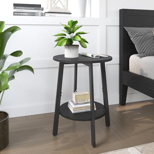 sthmec Side Table Set of 2, Small Round End Table with Storage Shelf for Small Space, 2-Tier Black Bedside Table Sofa Couch Table, Nighstands Set of 2 Accent Table for Living Room, Bedroom, Black - Image 2