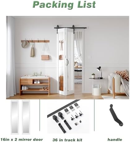 FREDBECK Bifold Barn Doors 32x84 with Mirror for Closet,White,with Hardware - Image 6