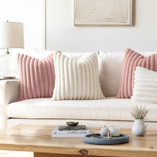 MIULEE Faux Fur Decorative Throw Pillow Covers 16x16 Set of 2 Blush Pink - Image 2