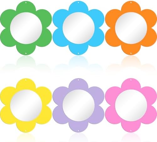 Xuhal 6 Pcs Flower Mirror Set Handmade Learning Tool Outdoor Sign for Sensory Gardens Sensory Rooms Garden Wall Decorations Spring Activitie - Image 4