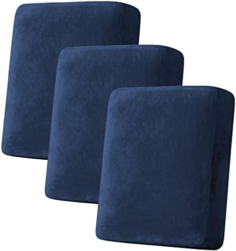 H.VERSAILTEX Velvet Stretch Couch Cushion Cover Plush Cushion Slipcover for Chair Loveseat Sofa Cushion Furniture Protector Seat Cushion Sofa Cover (3 Piece Sofa Cushion Covers, Navy) by HVERSAILTEX