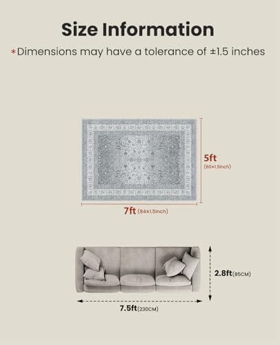 AMADA HOMEFURNISHING 5x7 Area Rugs, Washable Living Room Rug with Non-Slip Backing, Low Pile and Durable Edge Binding, Soft Vintage Floral Rugs for Living Room, Bedroom, Dining Room - Image 2
