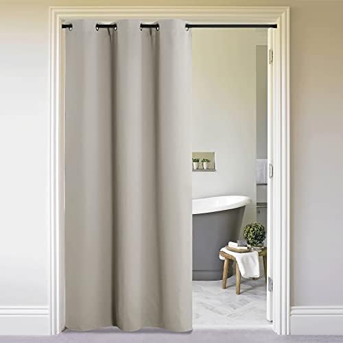 NICETOWN Sliding Door Curtains 96 inch Length, Single Curtain, Insulating Thermal Blackout Curtains for Bedroom Window Bathroom Doorway Front Door (1 Panel, 5ft Wide x 8ft Long, Natural) by NICETOWN