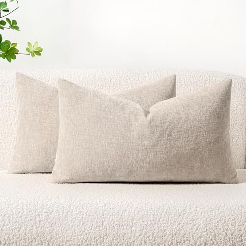 MIULEE Soft Chenille Lumbar Throw Pillow Covers Light Brown 12x20 Inch by MIULEE