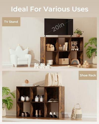 GTPLAYER 6-Cube Storage Organizer, Fits 11" Bins, Vertical or Horizontal Use, Opening Bookshelf, Partial Back Panels, Design Bookcase, for Closet, Bedroom, Amber Brown - Image 5