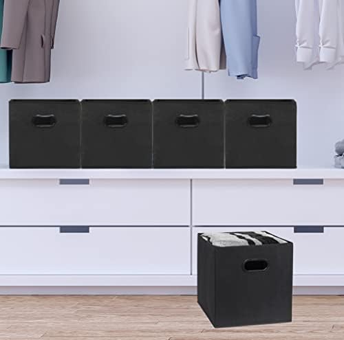 Simple Houseware 11-Inch Foldable Cube Storage Bins with Handles, Black - Image 3