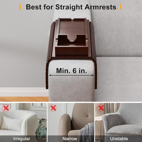 Bestjing 2 Pack Couch Armrest Table with Cup Holder Tray (Walnut) - Image 4