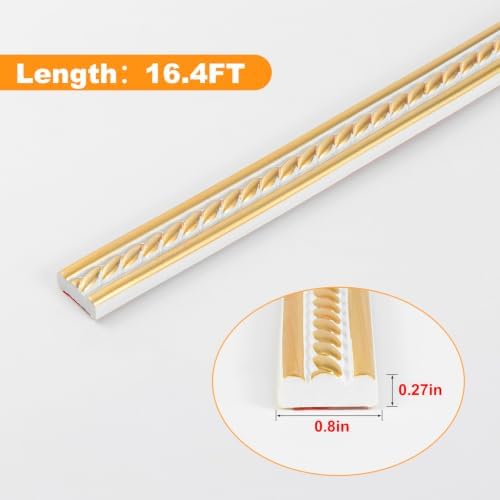 0.8" x 49.2FT Total White Gold Peel and Stick Crown Molding 3-Pack, Self-Adhesive PVC Trim for Walls, Mirrors & Furniture Decor - Image 2