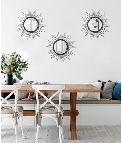3 Pack Black Metal Wall Mirrors Sunburst Wall Mirrors Home Décor Art Decorative Modern Bohemian Hanging Wall Art for Bedroom Bathroom Living Room Entryway Small 12'' - Image 6