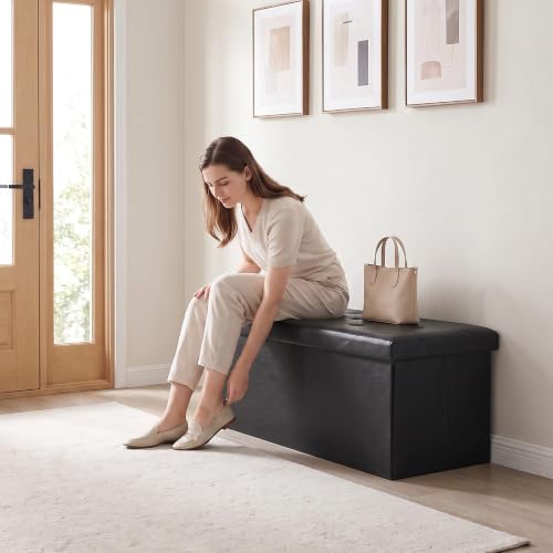OLIXIS 30 Inch Folding Storage Ottoman Bench, Black Ottoman with Storage - Image 2