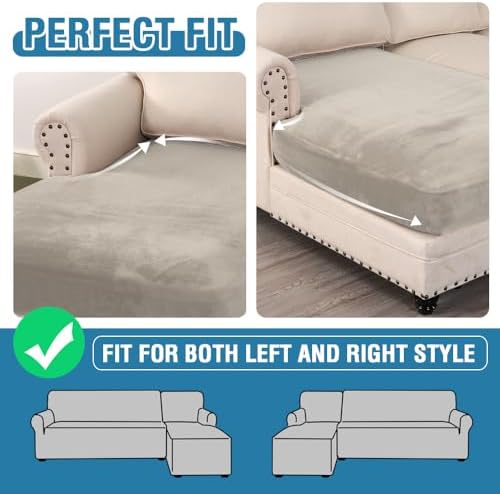 H.VERSAILTEX Velvet Stretch Individual Chaise Cover Sectional Couch Covers for L Shaped Sofa Both Left/Right Furniture Protector Seat Cushion Sofa Cover (1 Piece Chaise Cover, French Oak) - Image 5