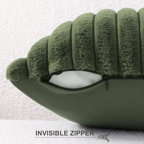 Pallene Faux Fur Decorative Throw Pillow Covers 16x16 Set of 2, Olive Green - Image 3