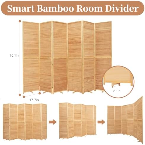 Room Divider Folding Privacy Screens,Hand-Made Natural Bamboo Room Dividers - Image 4