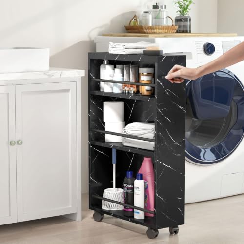 Tribesigns Slim Storage Cart, Rolling Narrow Kitchen Cart on Wheels for Small Place, 4-Tier Slide Out Slim Utility Cart Skinny Laundry Cart with Handle for Kitchen, Bathroom, Laundry (Contemporary) - Image 3