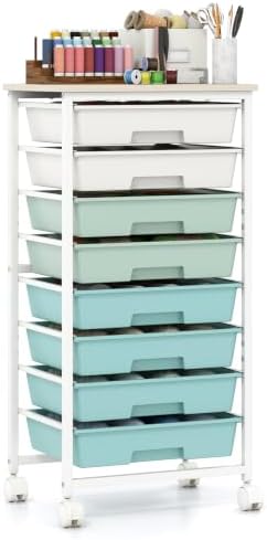 Giantex 8 Drawers Rolling Cart with Wheels, Wood Top, Sturdy Frame by Giantex