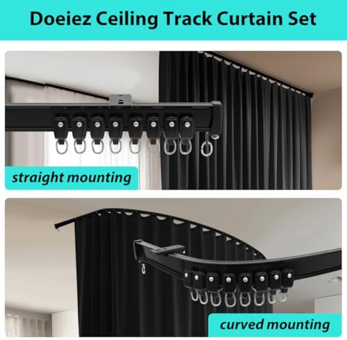 Room Divider Blackout Curtains Flexible Sliding Tracks Sets Ceiling Mounted Rod Window Curtain Privacy Separation for Bedroom Living Rooms,1 Panel Black Drape and Black Track Set-W216xH108 in - Image 3