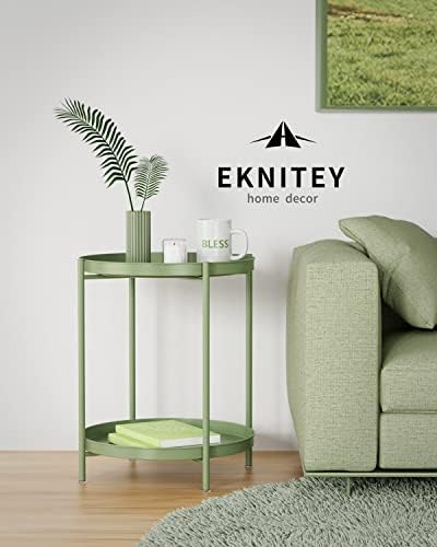 EKNITEY 2 Tier End Table - Metal Side Table with Removable Tray(Atrovirens) - Image 6